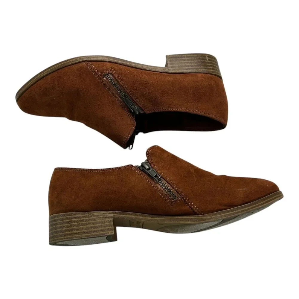 American Eagle Cognac Brown Suede Zip Loafer Booties Womens Size 8 Dara